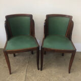 Paire de chaises anciennes gondole bois et cuir vert
