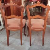 Paire Anciennes Chaises Rocaille Assises Velours /Bois Sculpté