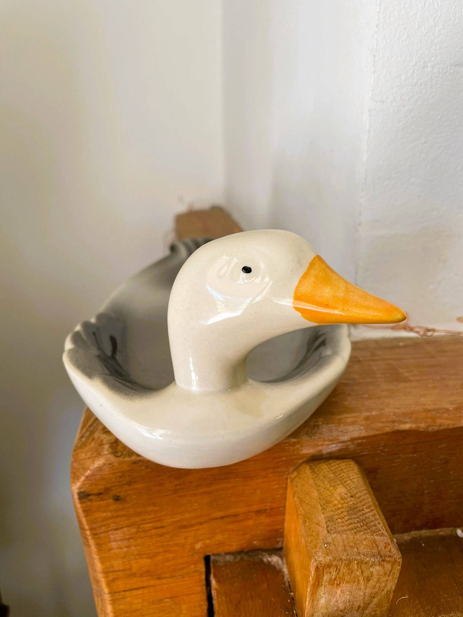 Plate barbotine duck / goose (French pottery)