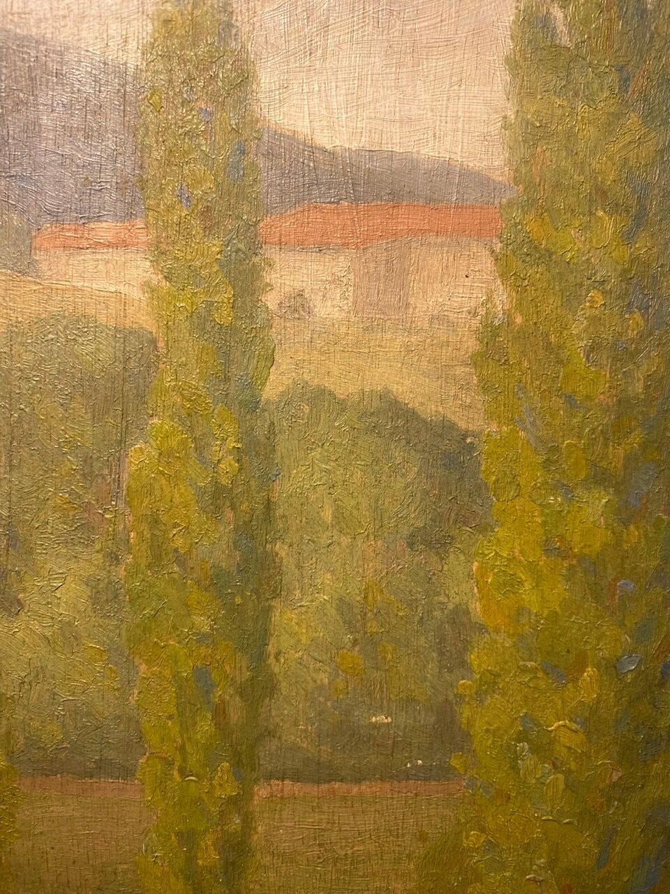 Tableau ancien, double face, paysage bord de Saône, début XX siècle