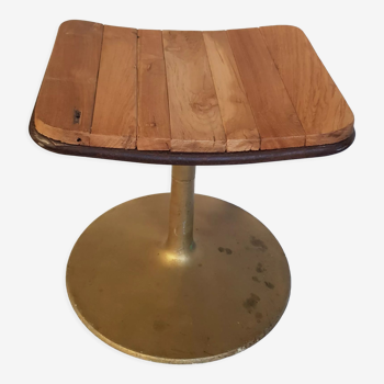 Old vintage rotary stool in gilded metal and seat in teak