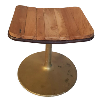 Old vintage rotary stool in gilded metal and seat in teak