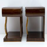 Pair of Art Deco Italian Walnut Briar and Maple Bedside Tables, 1920s
