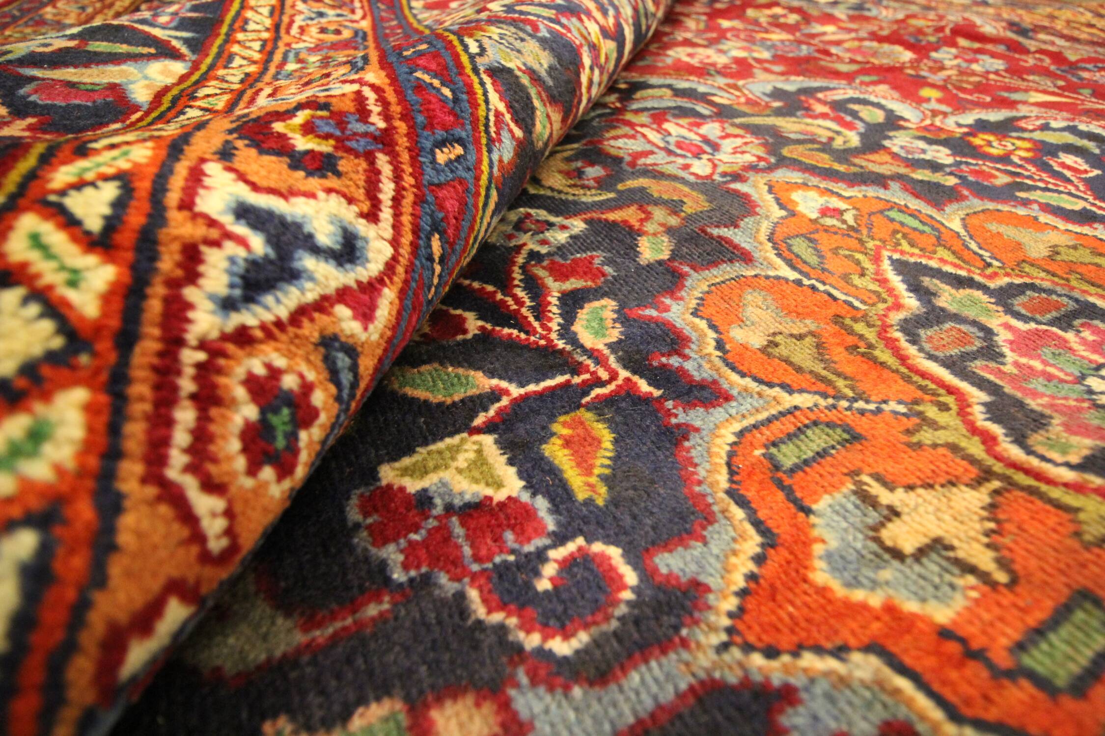 Vintage persian carpet handwoven red wool khorasan area rug- 338x243cm