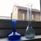 Soliflores en verre soufflé bleutés