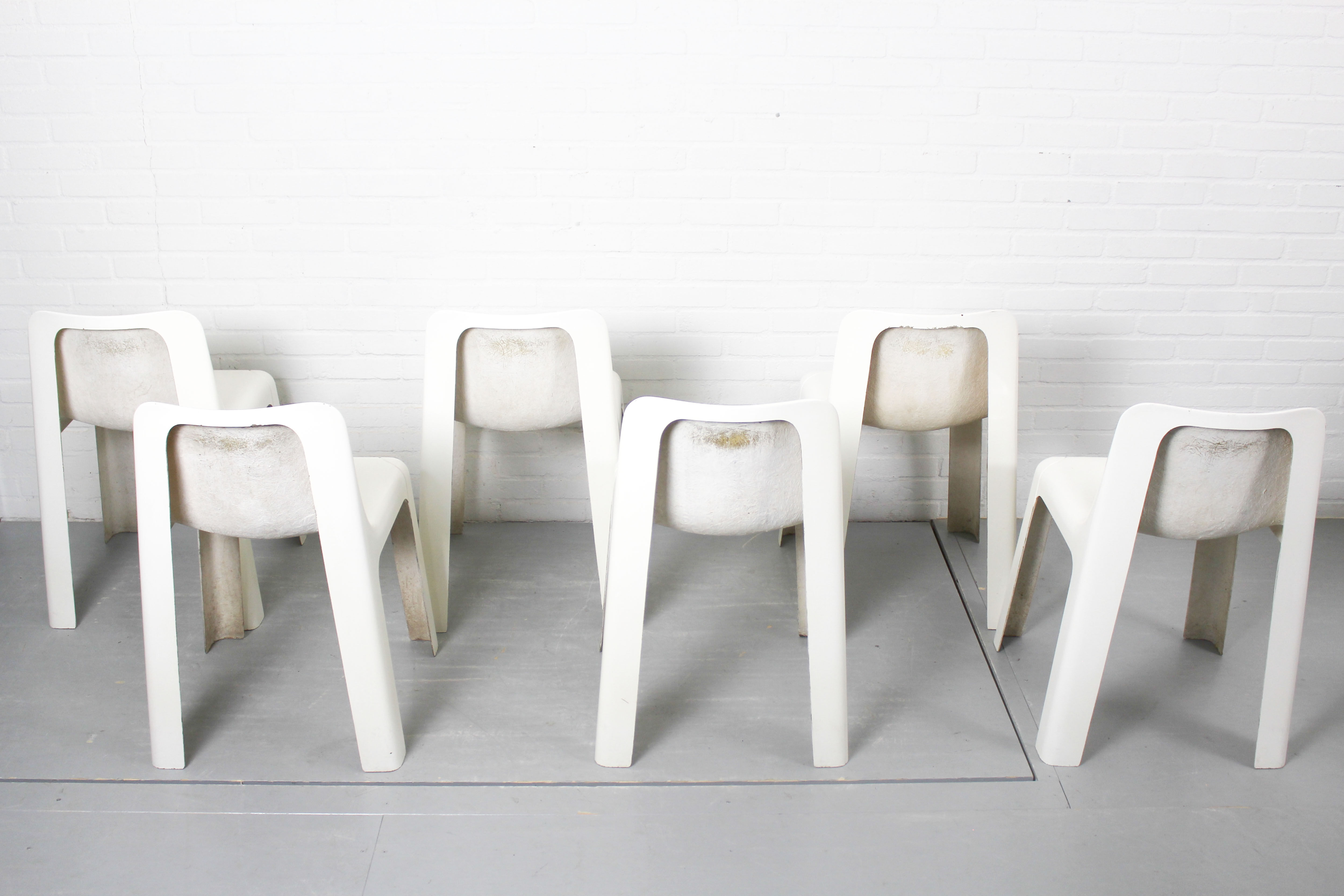 Set of 6 OZOO 700 Fiberglass Dining Chairs by Marc Berthier for Roche Bobois, 1970s