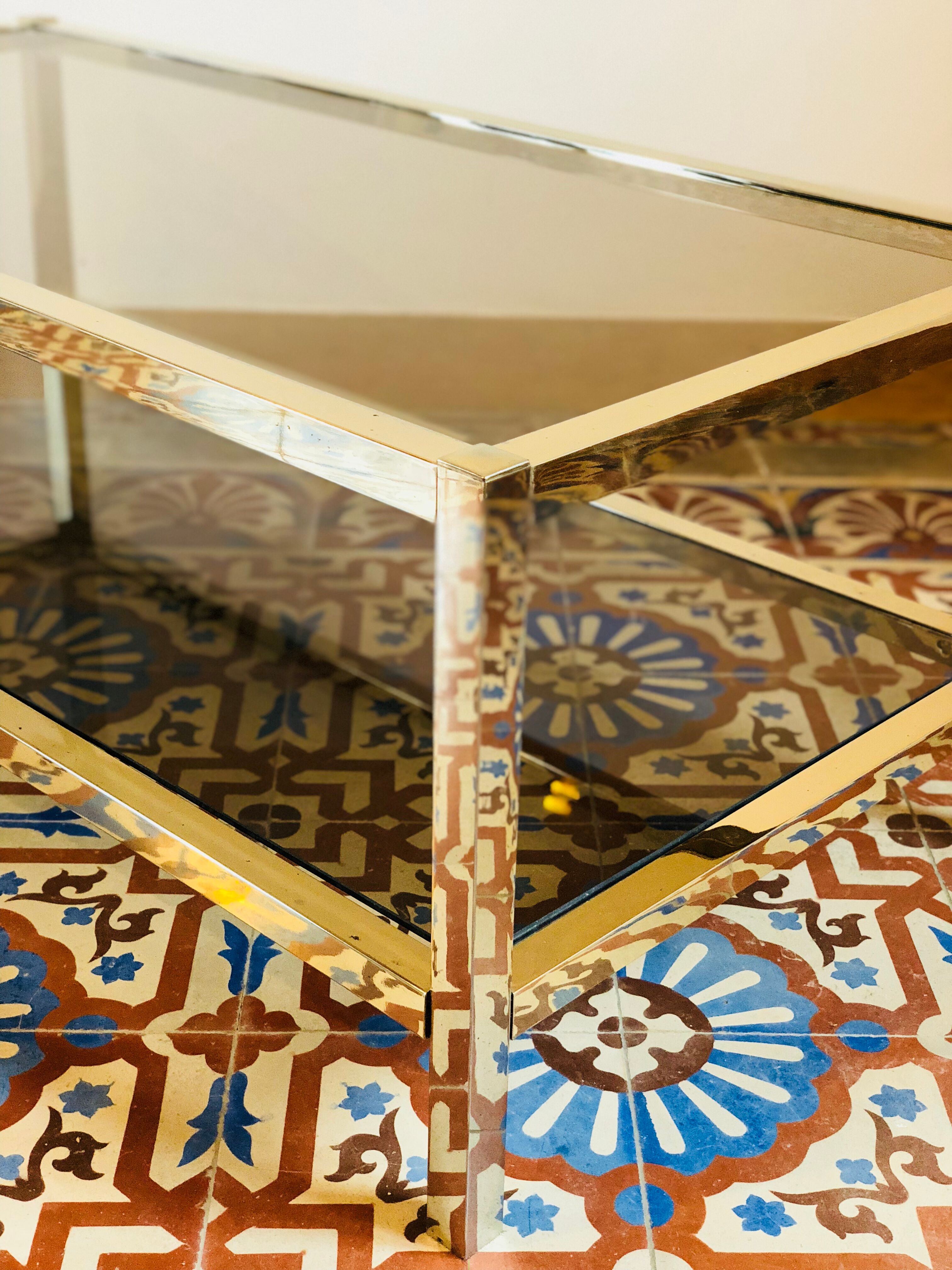 Table low brass and smoked glass 1950