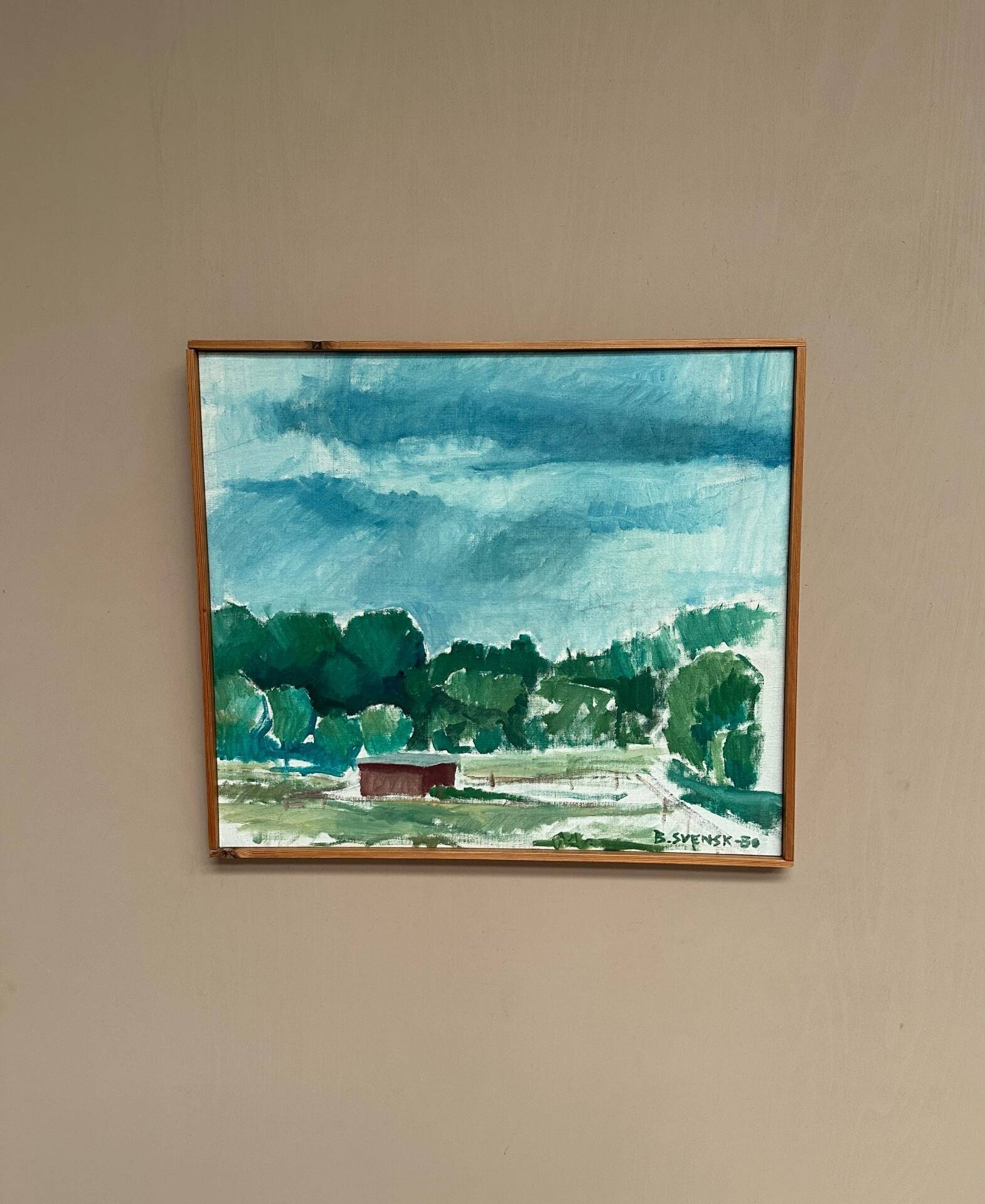 Original Swedish Oil on Canvas – “Milk Shed at Kaga” by Björn Svensk – Signed – Dated 1980 – Vintage & Framed