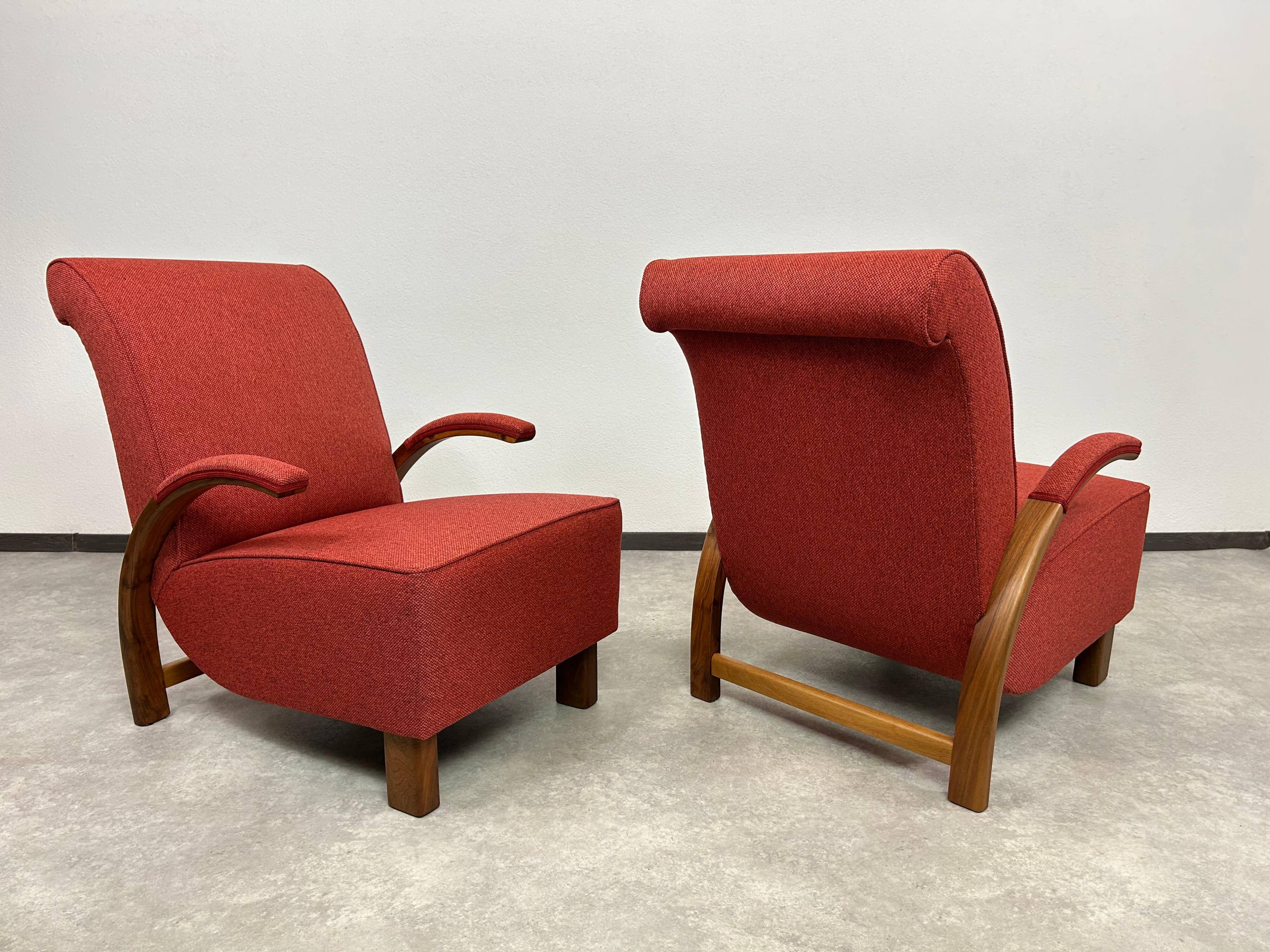 Red Art Deco lounge chairs