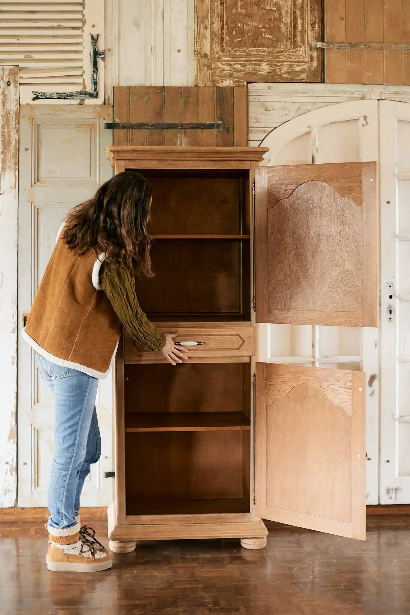 Vintage oak standing wardrobe "Giroflée"