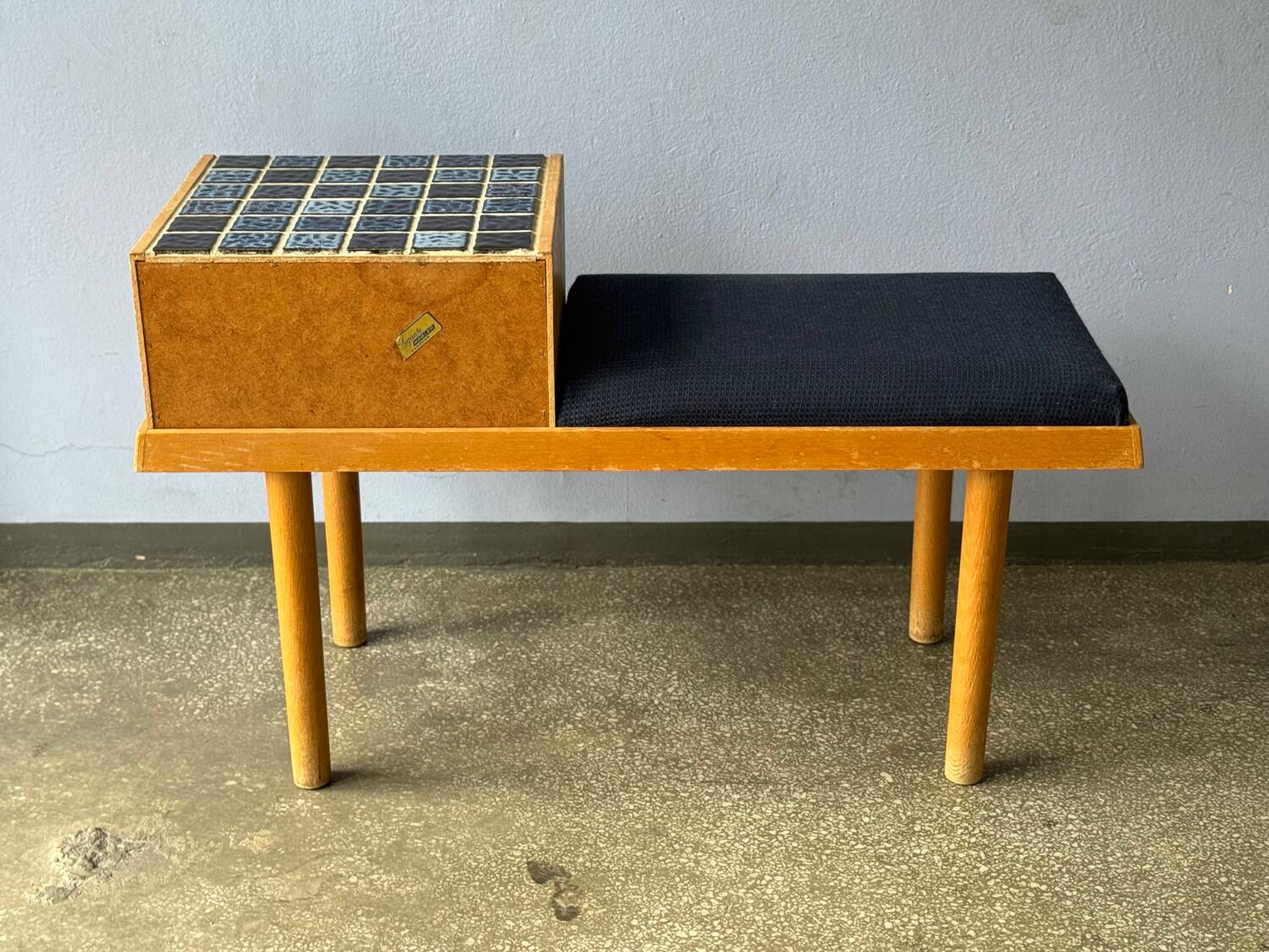 Vintage entryway bench decorated with ceramic tiles, Norway 1960s