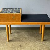 Vintage entryway bench decorated with ceramic tiles, Norway 1960s