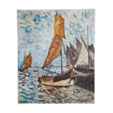 Marine oil on canvas signed Raveleau