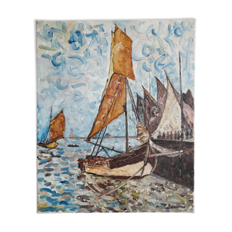 Marine oil on canvas signed Raveleau