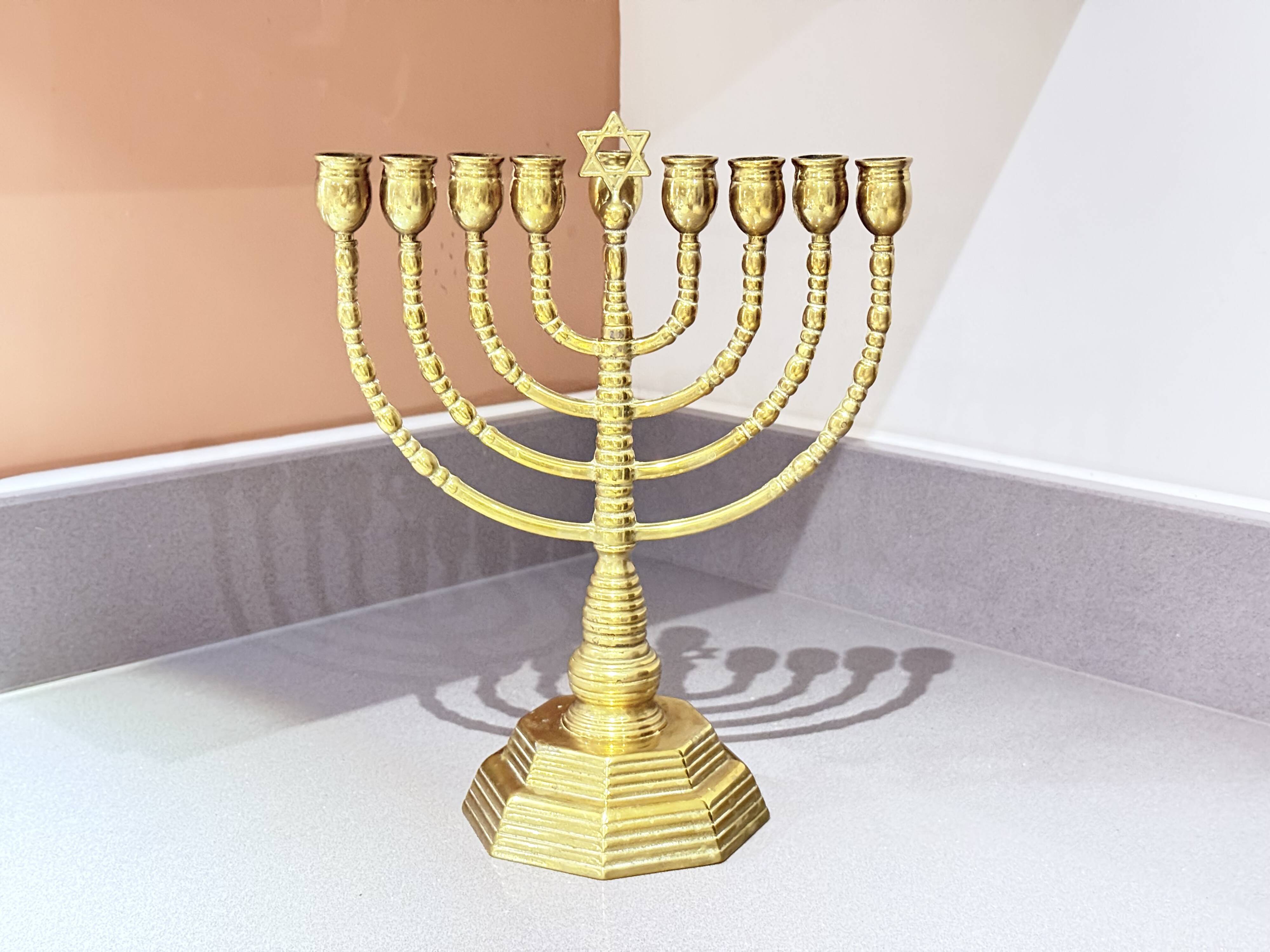Vintage Candelabras 9 Branch Menorah Jewish Judaica Golden Candle Holders Brass