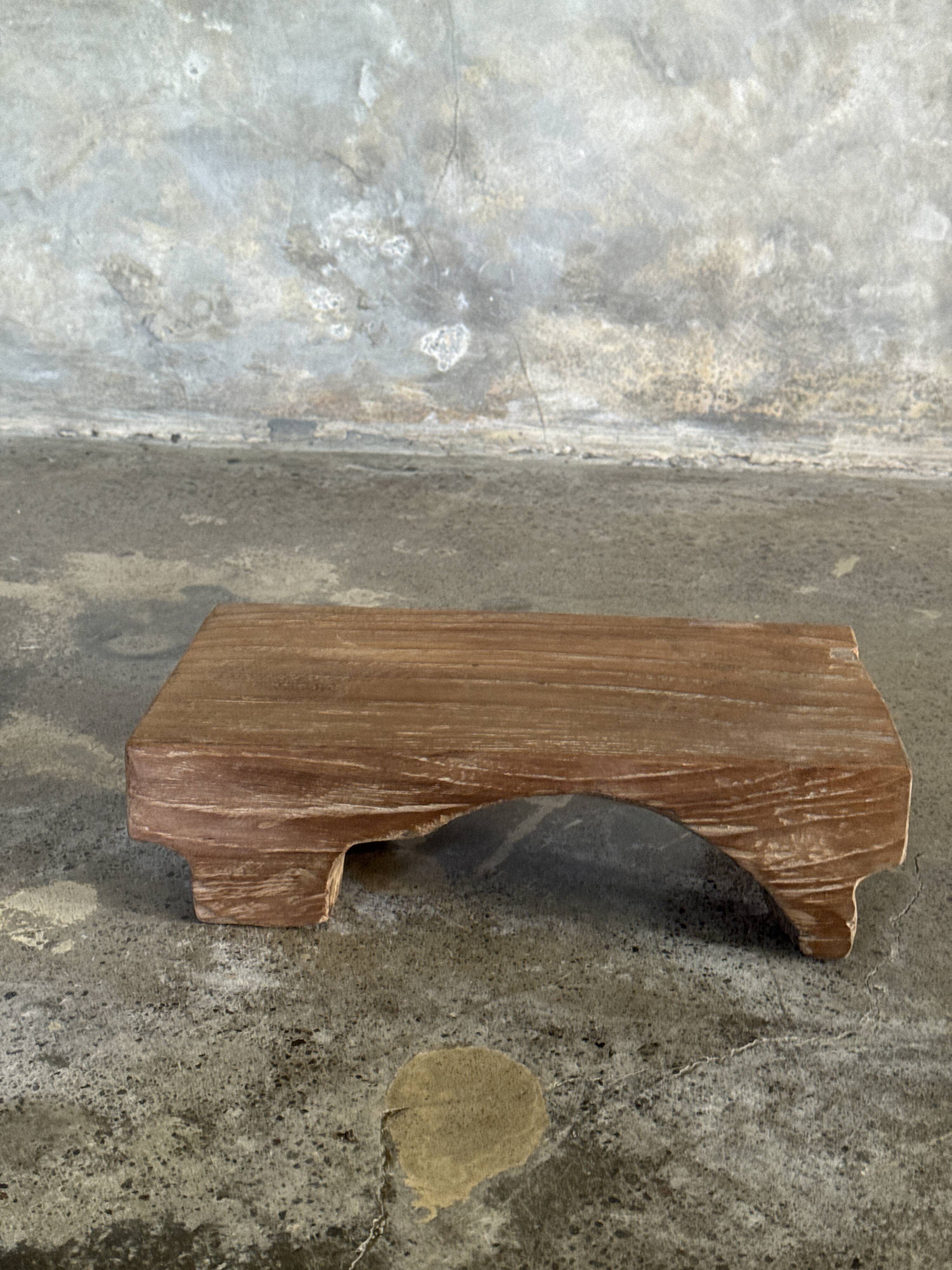 Small stool, accent stool in solid blond teak wabi-sabi L30 W8.5 H6.