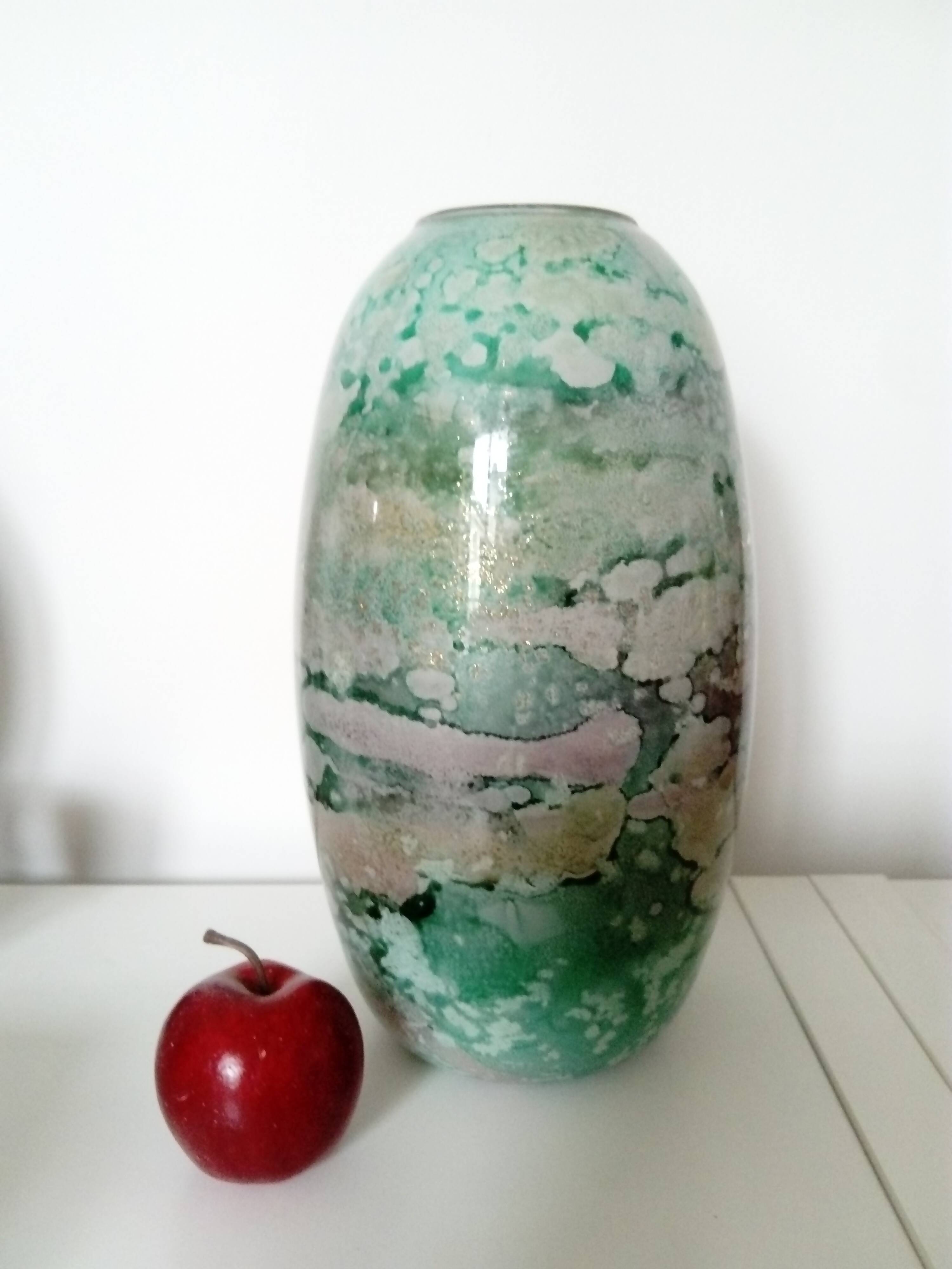 Large lacquered glass vase signed Jean-Noêl Bouillet