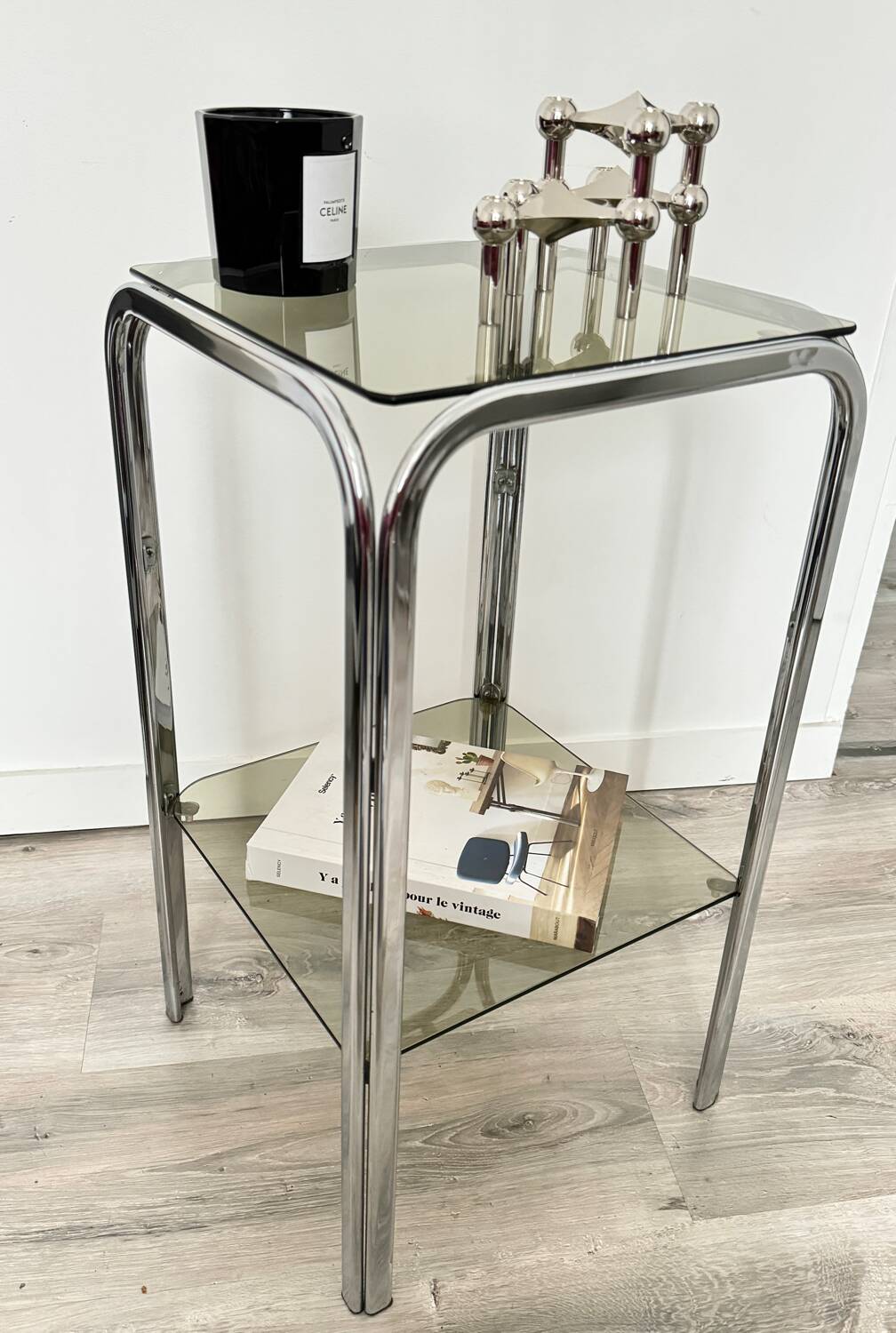 Antique vintage smoked glass side table / end table