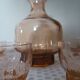 Pink glass liqueur carafe and 6 matching glasses