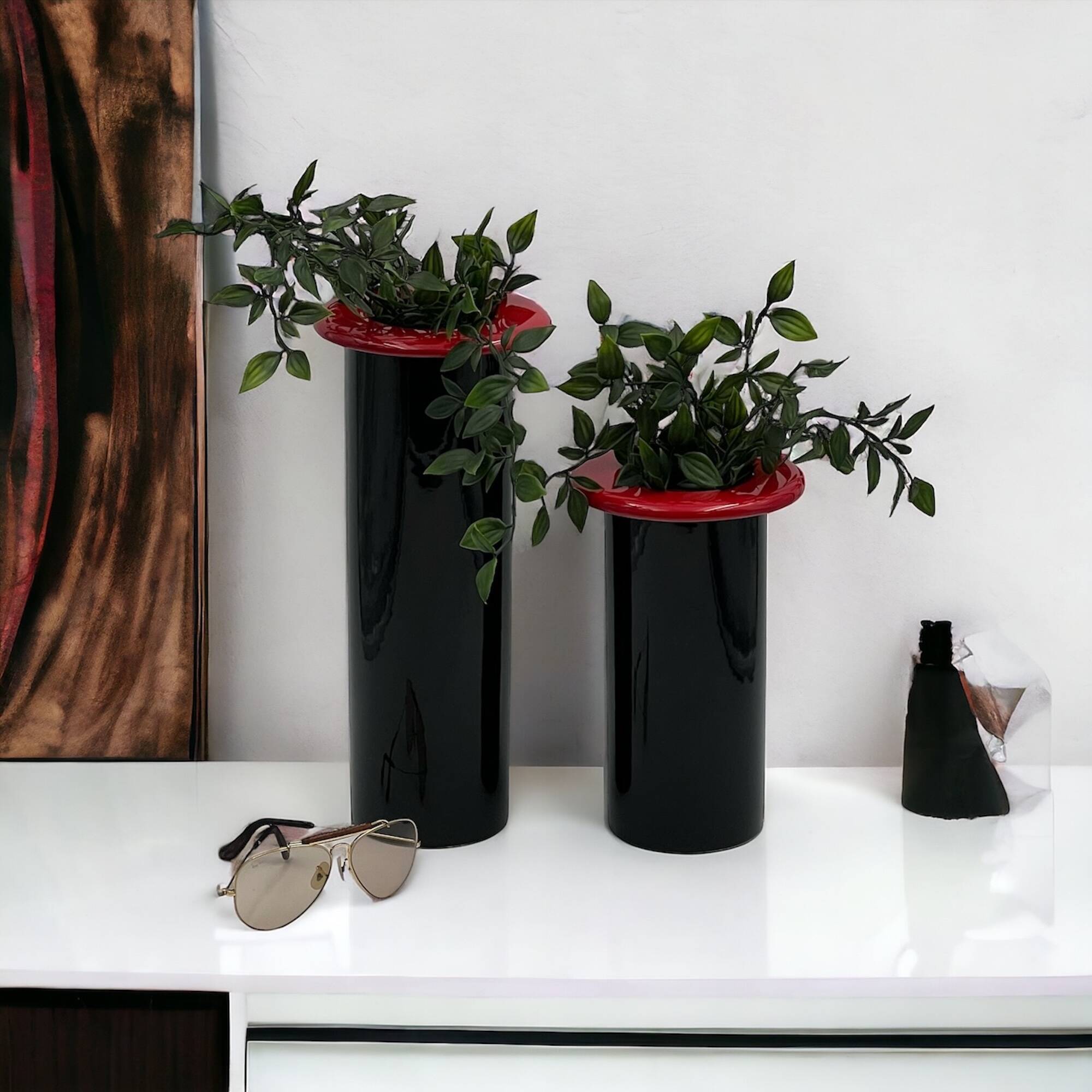 80s Design Ceramic Vases - Modern Vintage Home Decor Made in Italy – set of 2