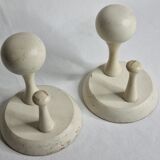 Pair of double hooks in white lacquered wood design, vintage