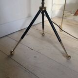 Vintage black metal tripod floor lamp and brass ball
