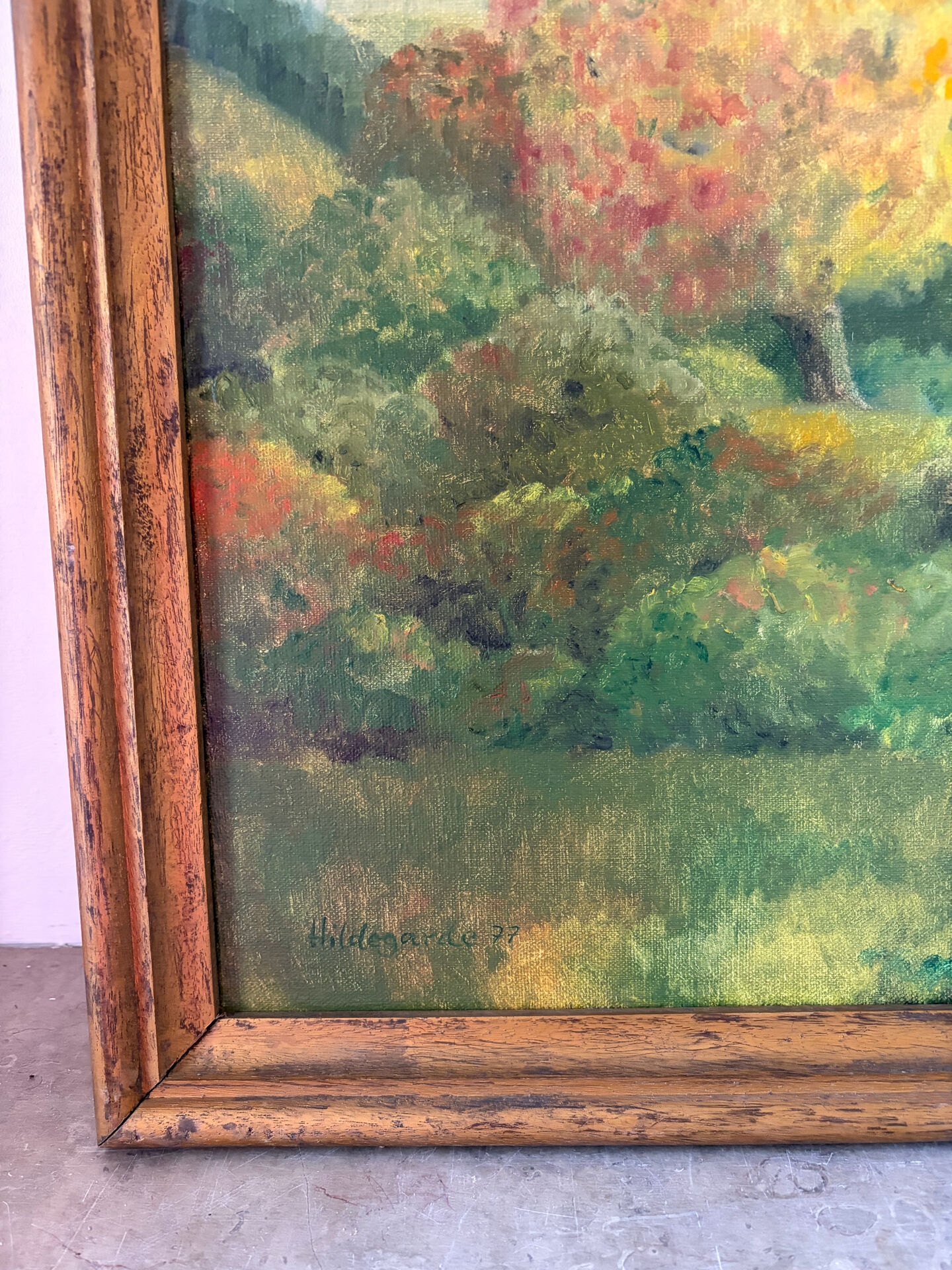 L’arbre des saisons, huile sur toile signé Hildegarde, 1977