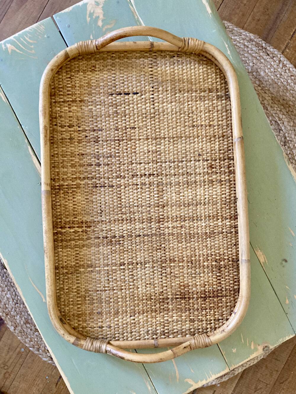 Vintage service tray in bamboo and rattan