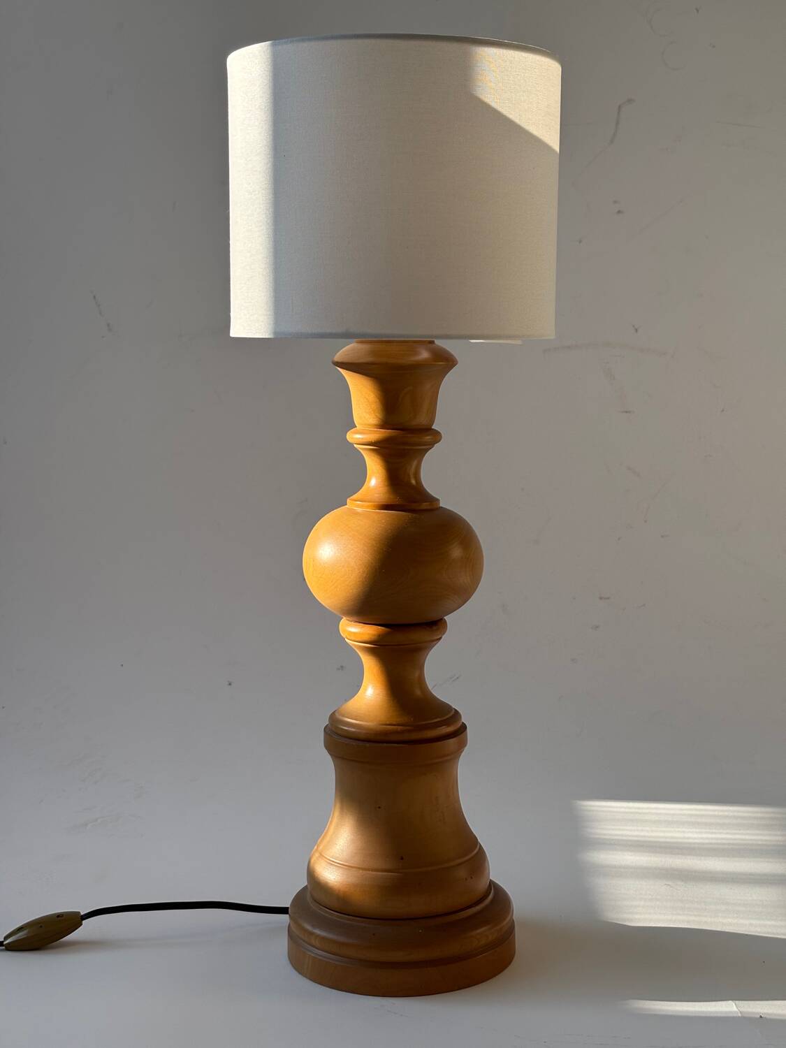 Turned wooden table lamp