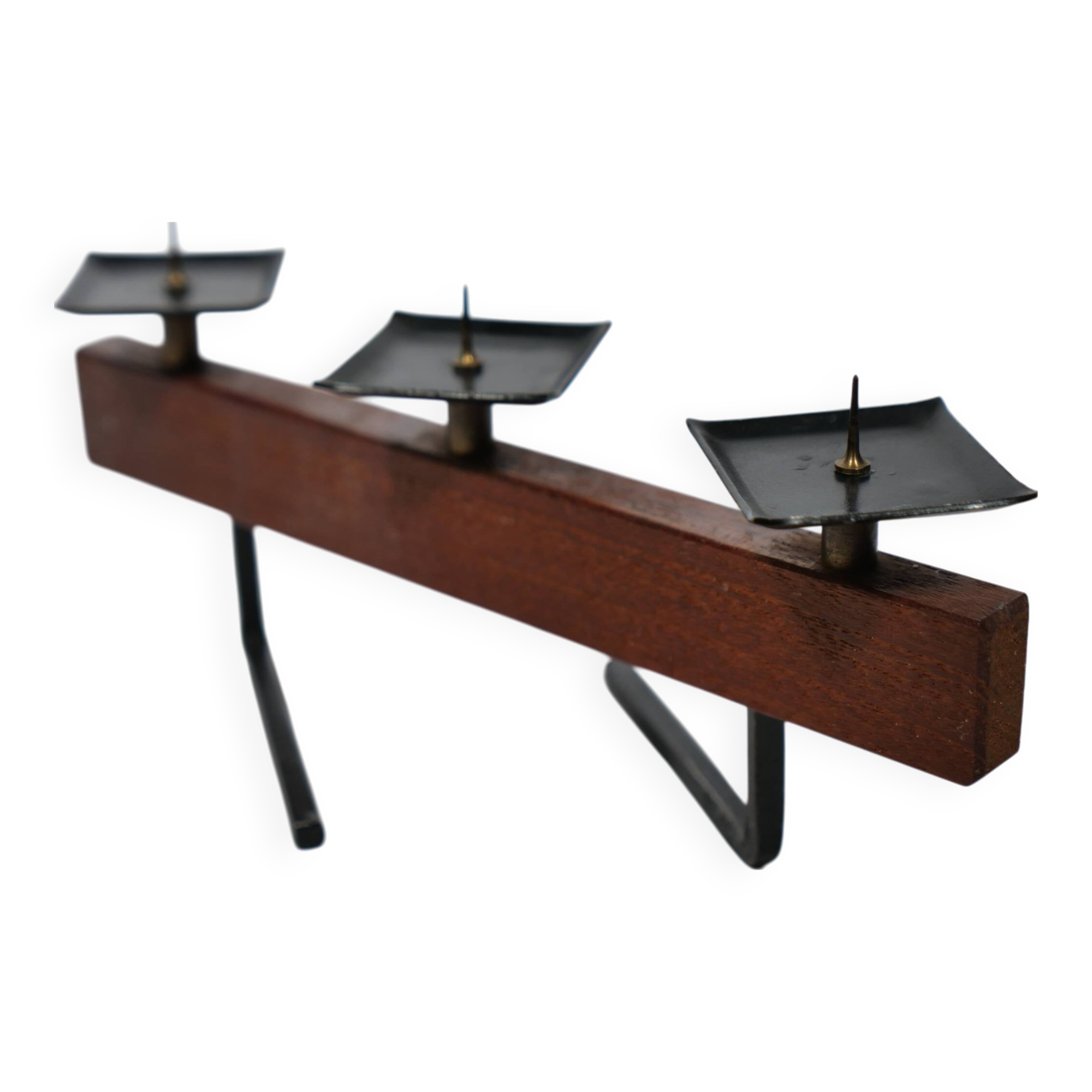 Teak Candle Holder Mid Century 1950s