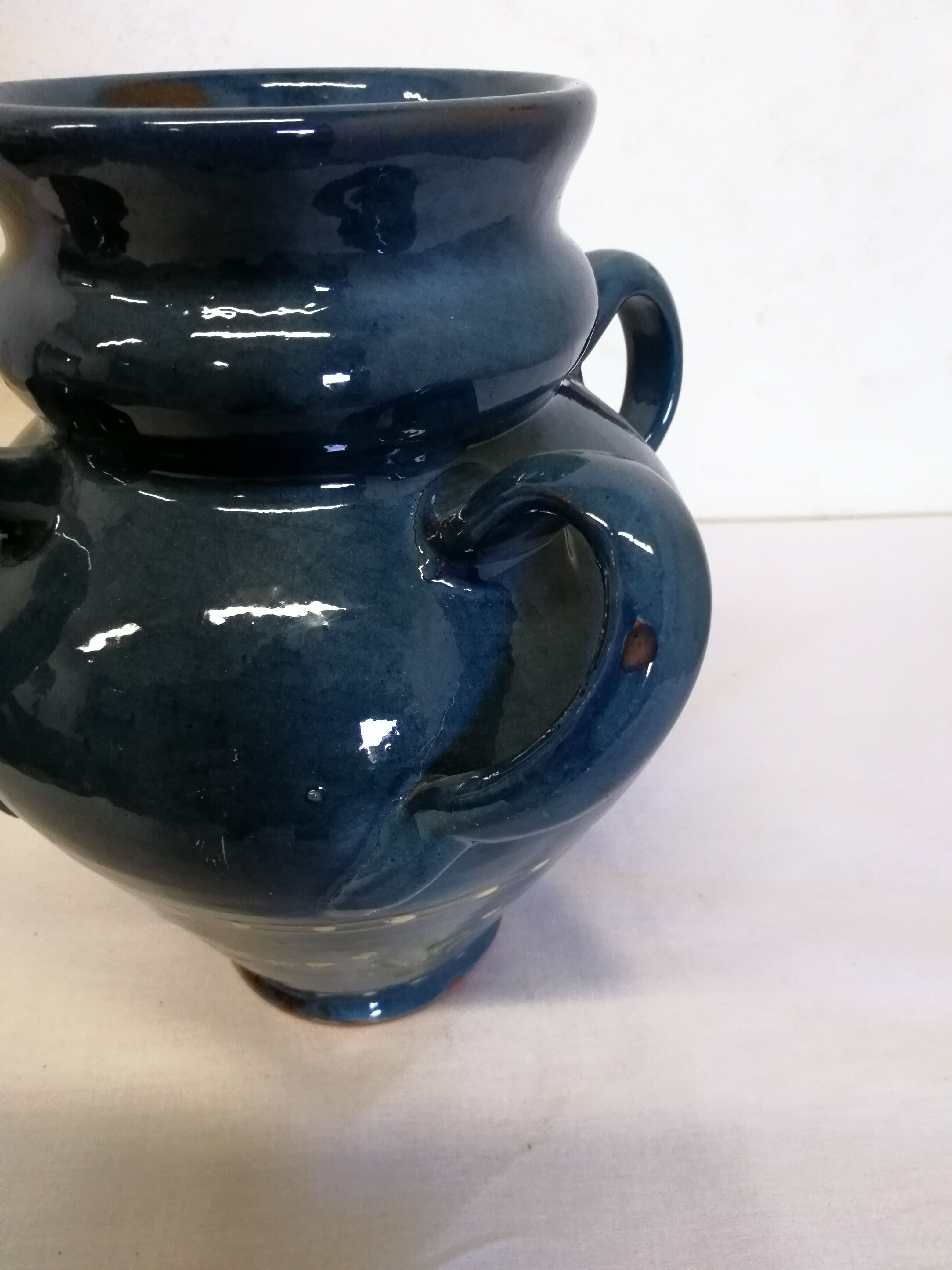 Vase,varnished stoneware pot with 4 handles