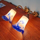 Pair of wall lights in bronze and marmoreal glass
