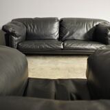 Moroso sofa set and armchairs in black leather, 1984