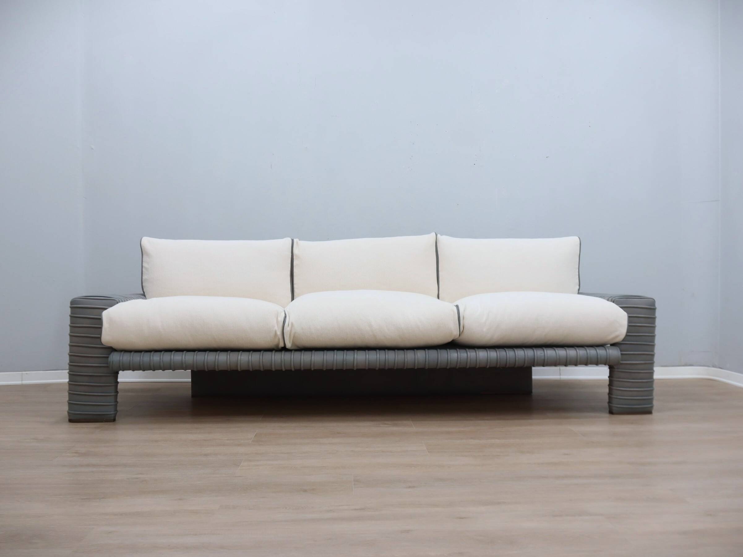 Vintage 3-seater sofa by Marzio Cecchi in ribbed leather 1970s