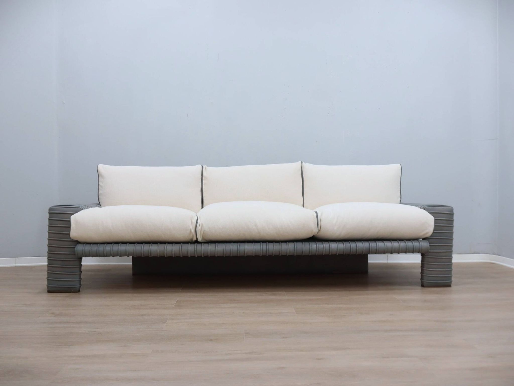 Vintage 3-seater sofa by Marzio Cecchi in ribbed leather 1970s