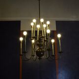 Chandelier with 12 lights in brass, Italy, 1950s