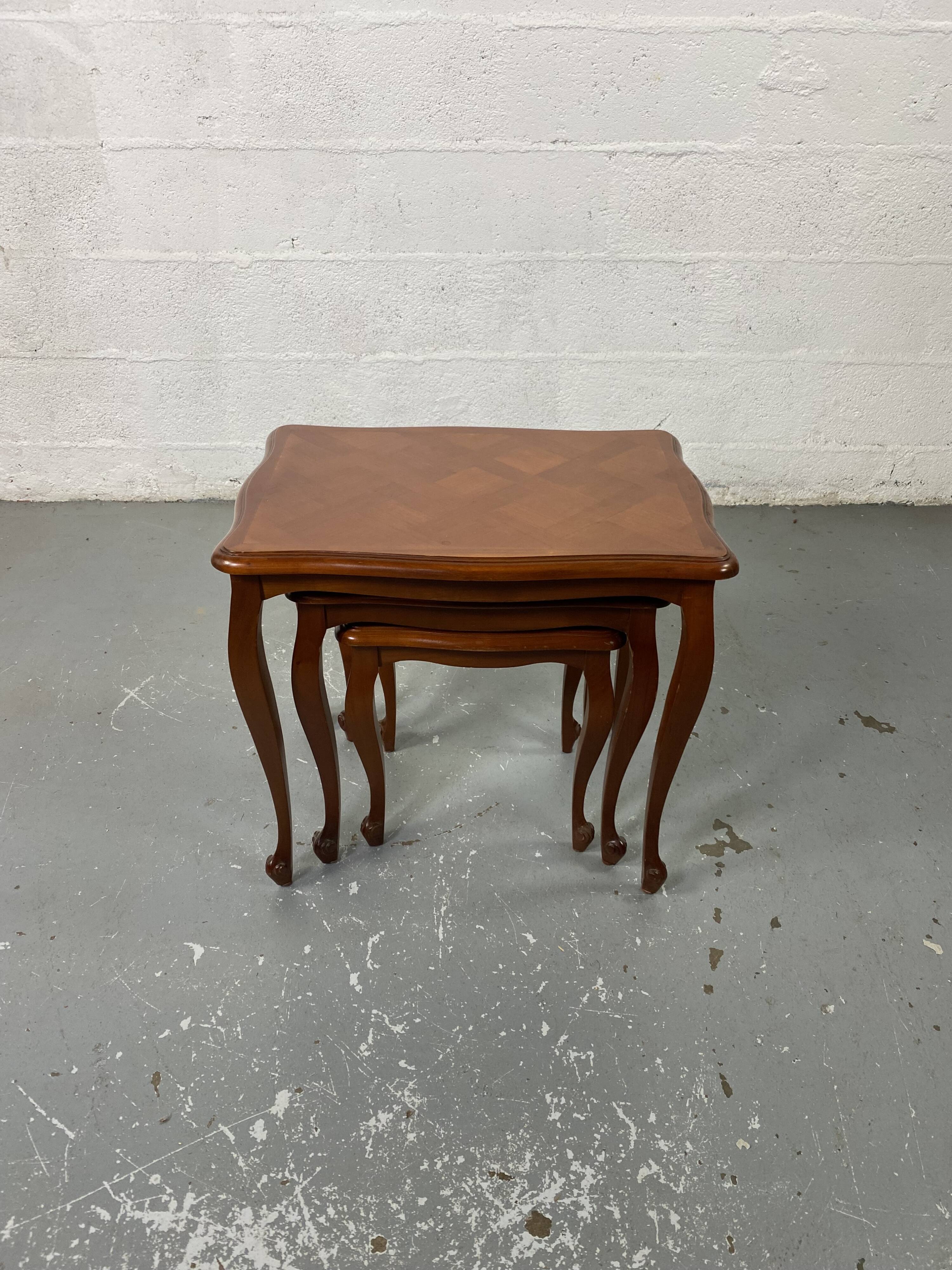Vintage Louis XV style nesting tables in cherry wood