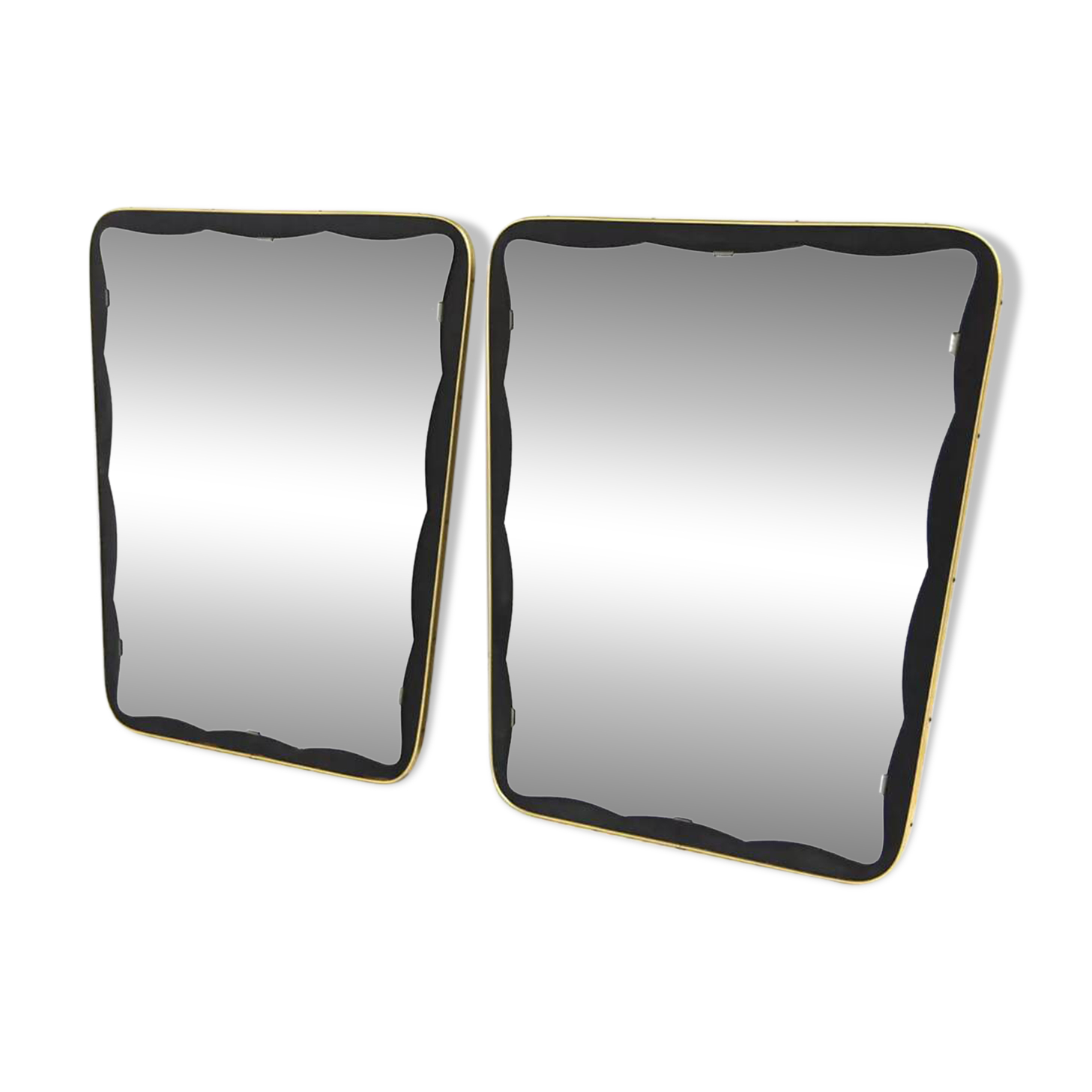 Set of 2 Scandinavian metal mirrors, suede 1960.