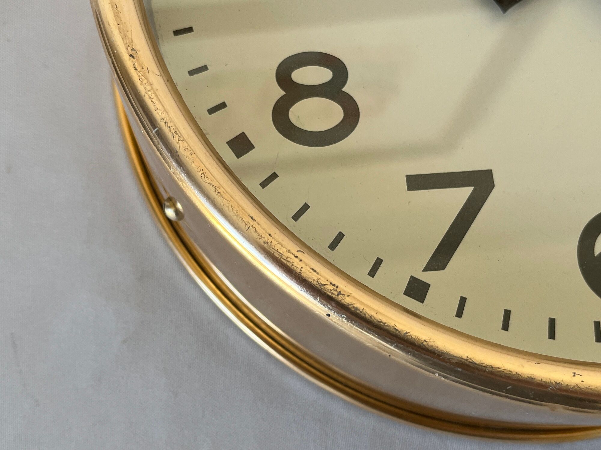Gilded wall clock Brillié gold industrial pendulum station factory workshop 1960 26 cm