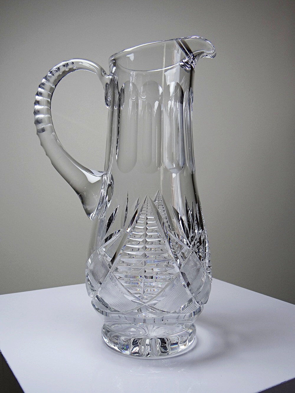 Large cut crystal water pitcher, European crystal makers 20th century