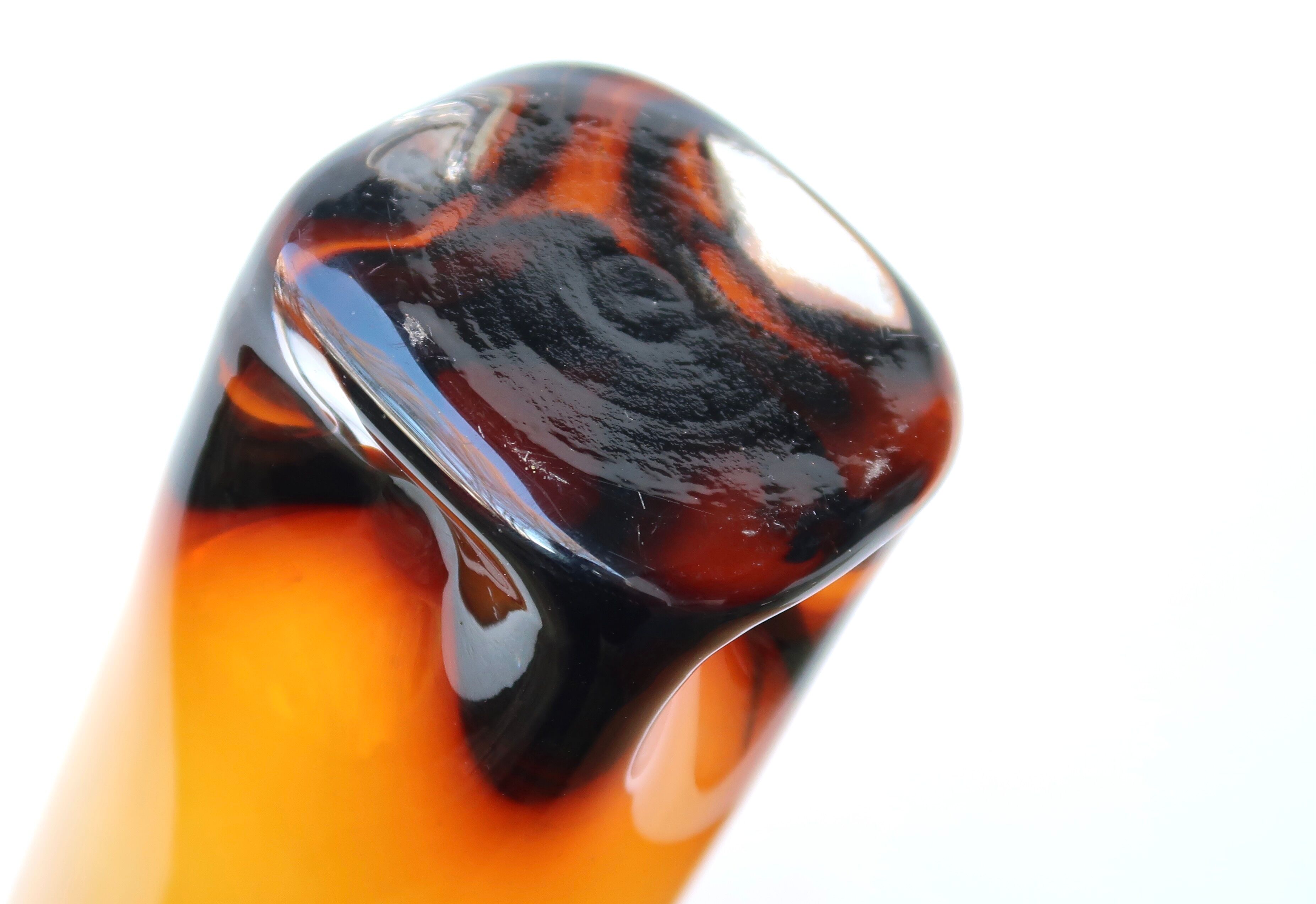 Amber glass vase, plucked base, 70s