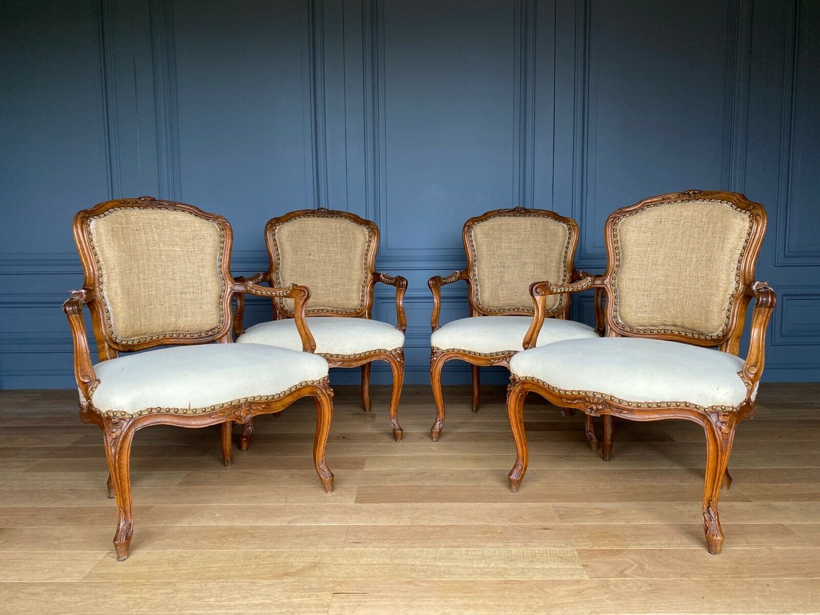 SUITE 4 ARMCHAIRS FRENCH PARIS LOUIS XV ERA STAMP FALCONET
