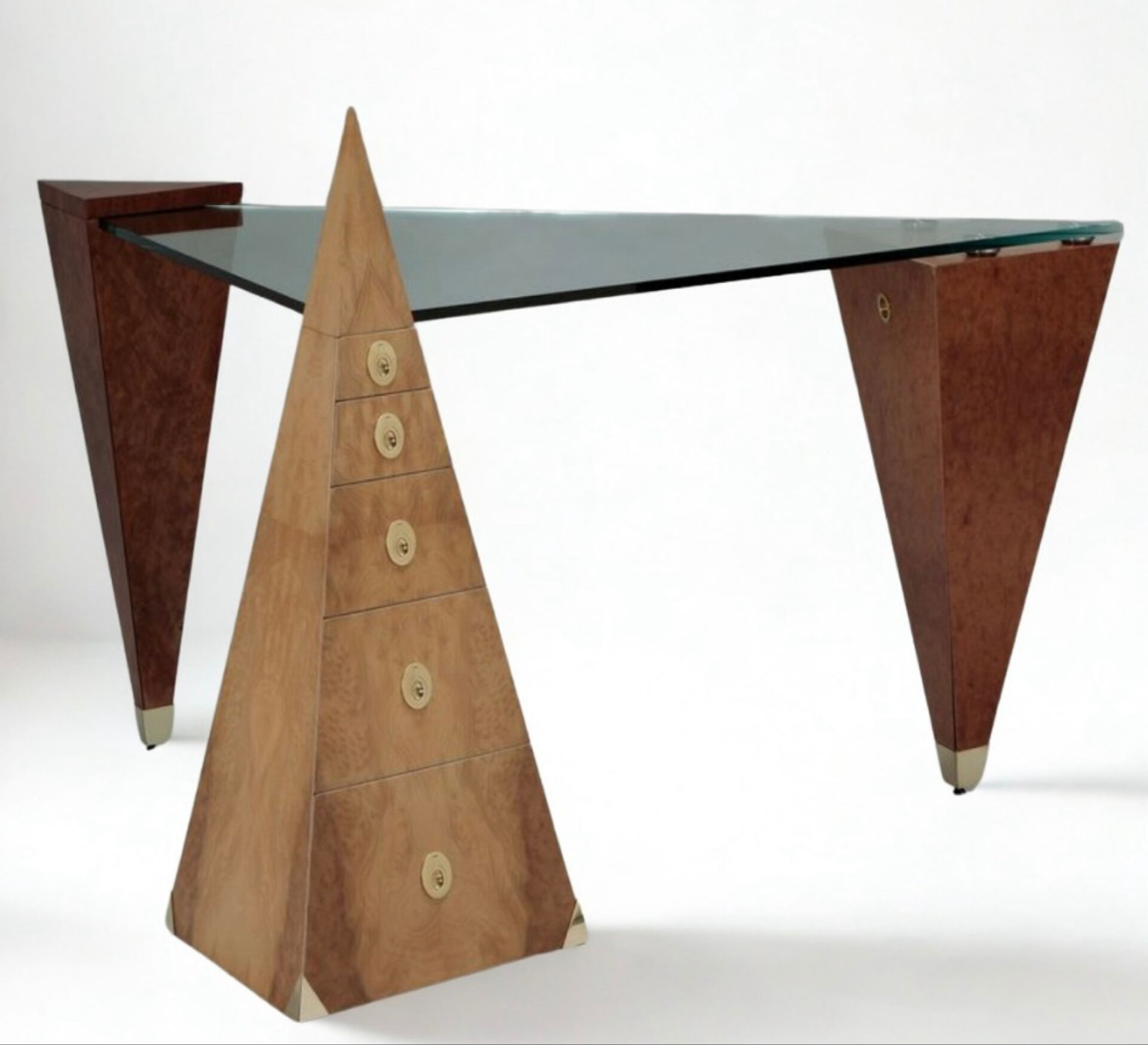 Bureau triangulaire sculptural – Pièce unique en loupes précieuses