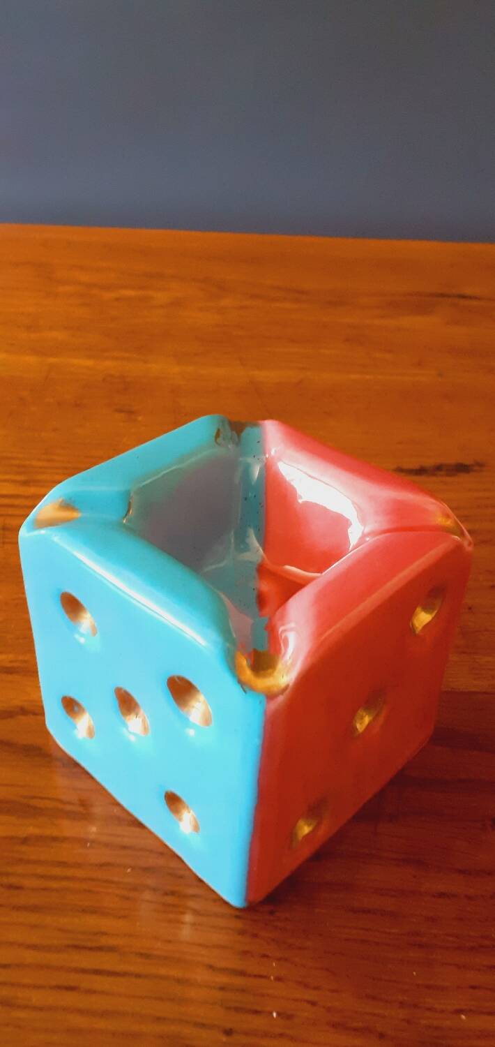Dice-shaped ashtray in Vallauris ceramic from the 50s