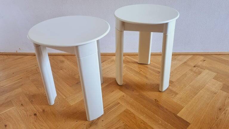 Pair of Midcentury Stools/Side Tables Trio, Olaf Von Bohr, Italy, 1970s