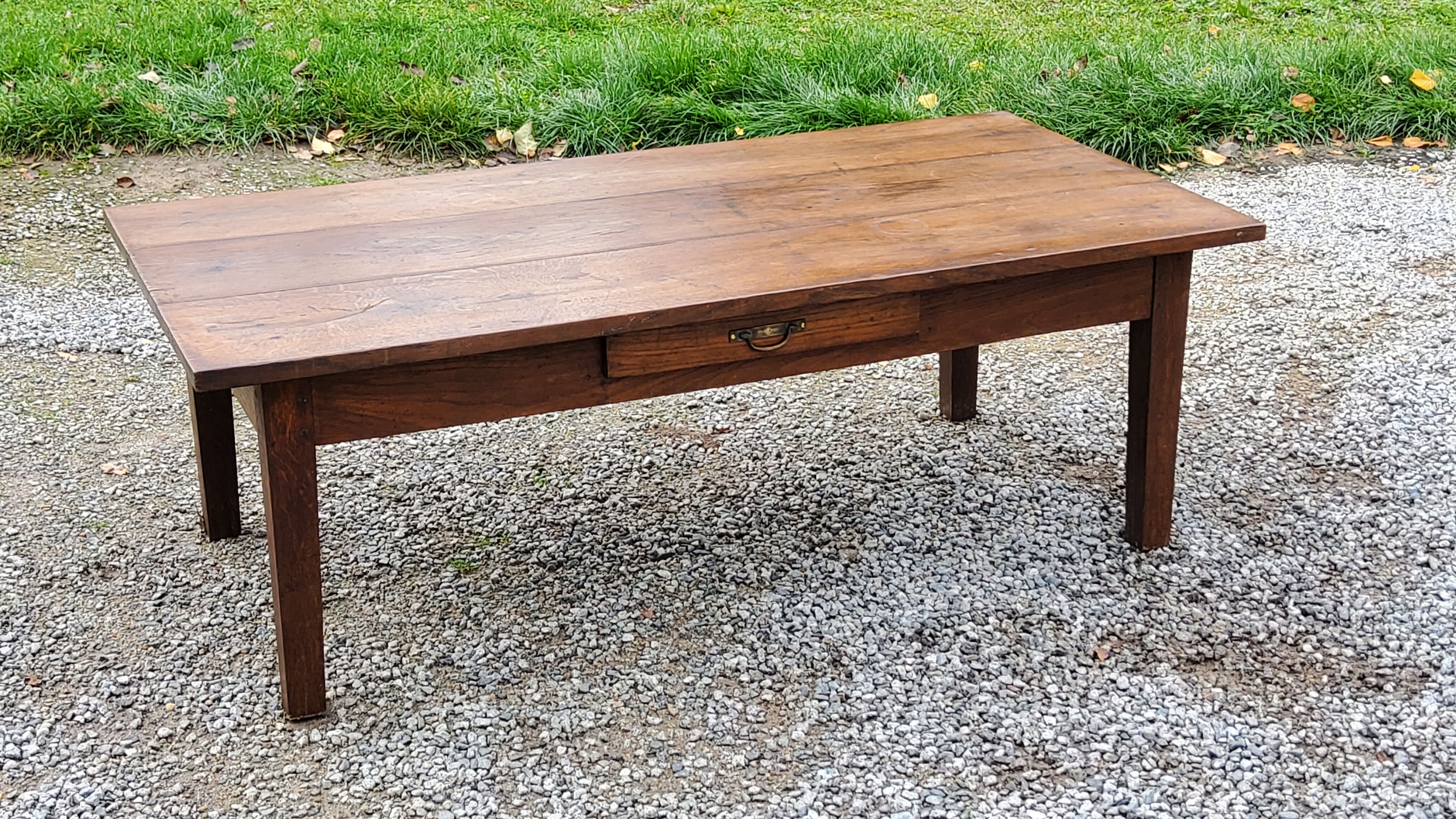 Oak farmhouse coffee table nineteenth century 1 drawer feet bobbins 149cm