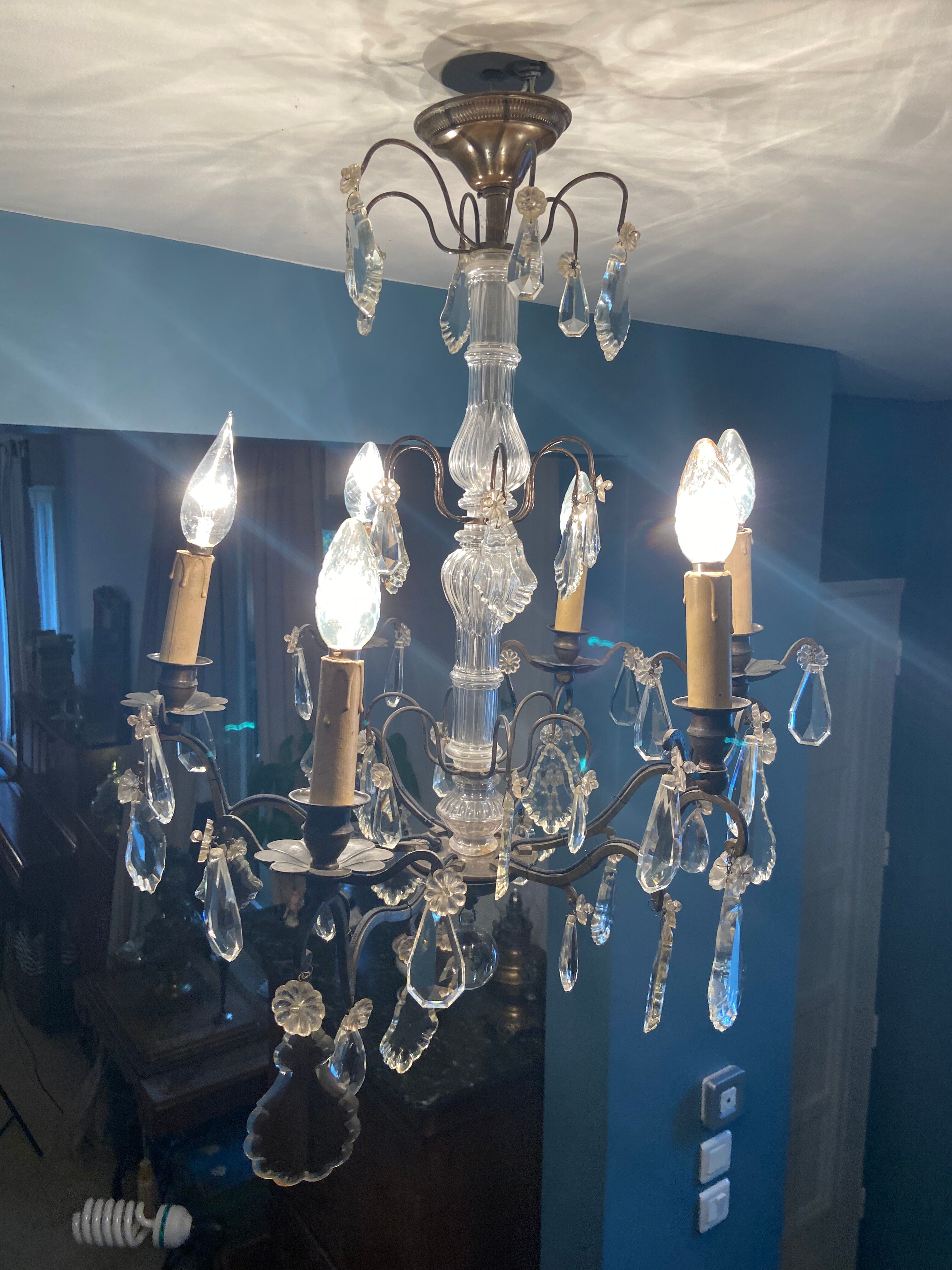 Grapevine chandelier NINETEENTH bronze and crystal