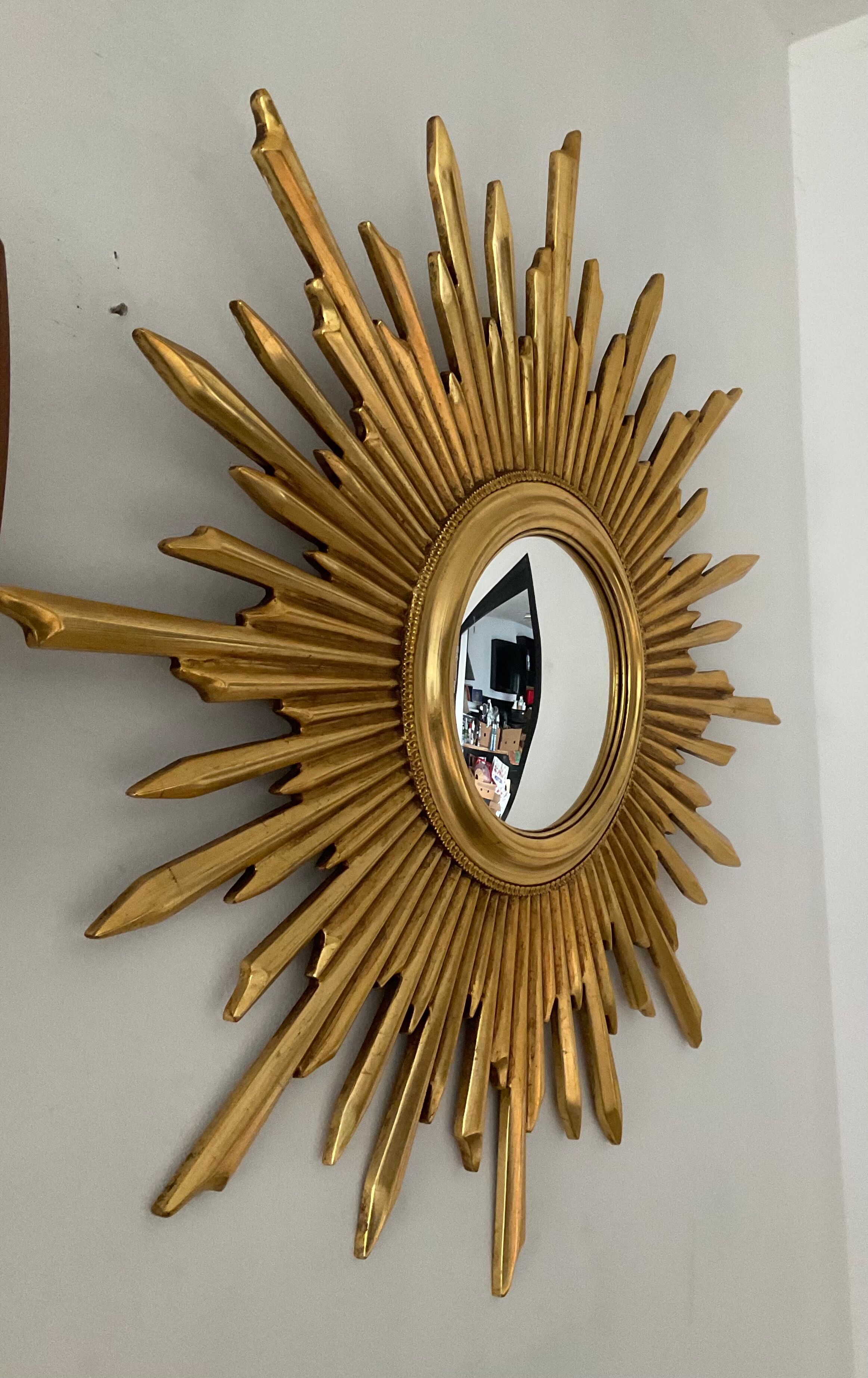 Sun mirror witch's eye vintage gilded wood 60s-70s