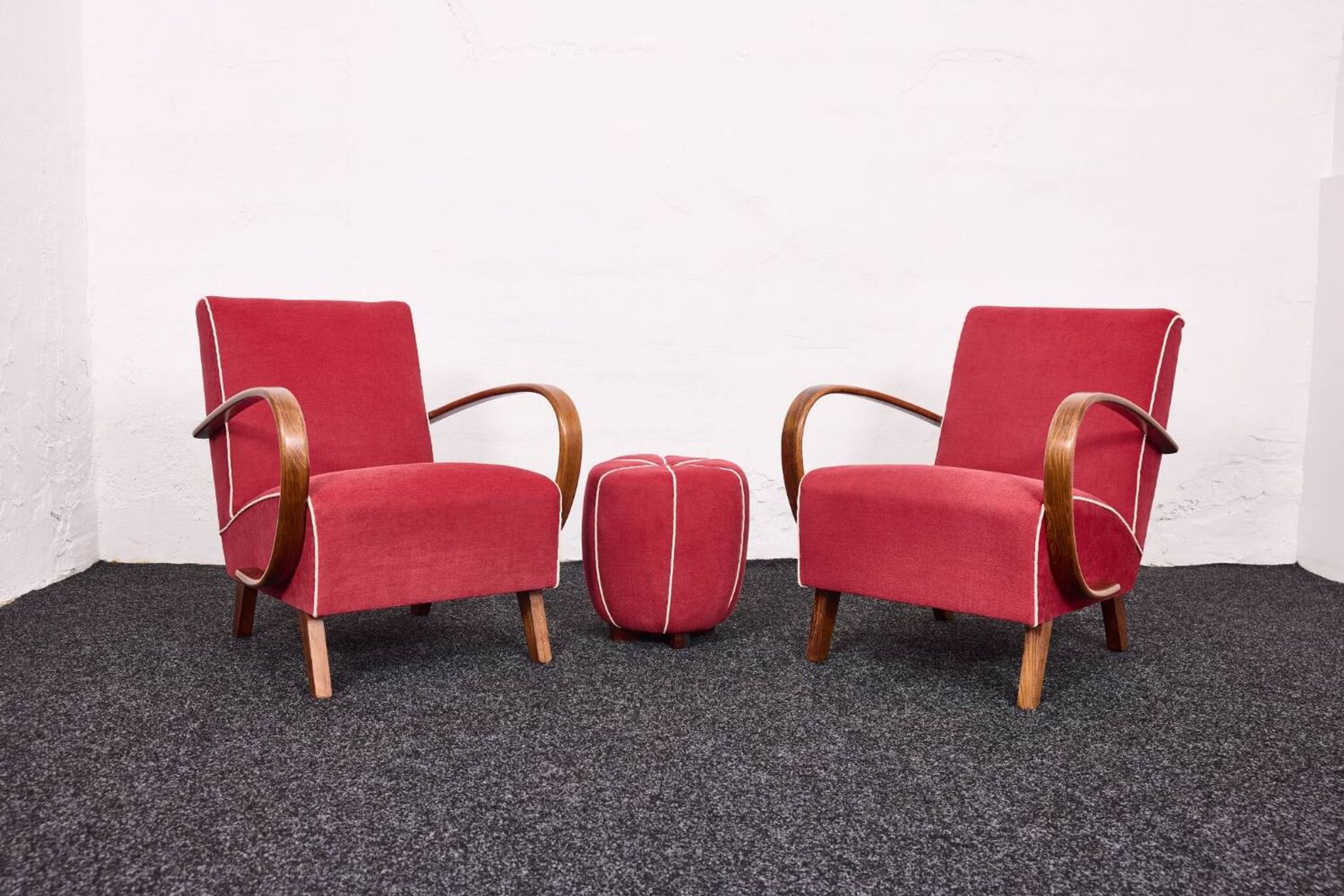 Fauteuils et tabourets Art Déco Jindřich Halabala H-530 années 1940, Up Závody