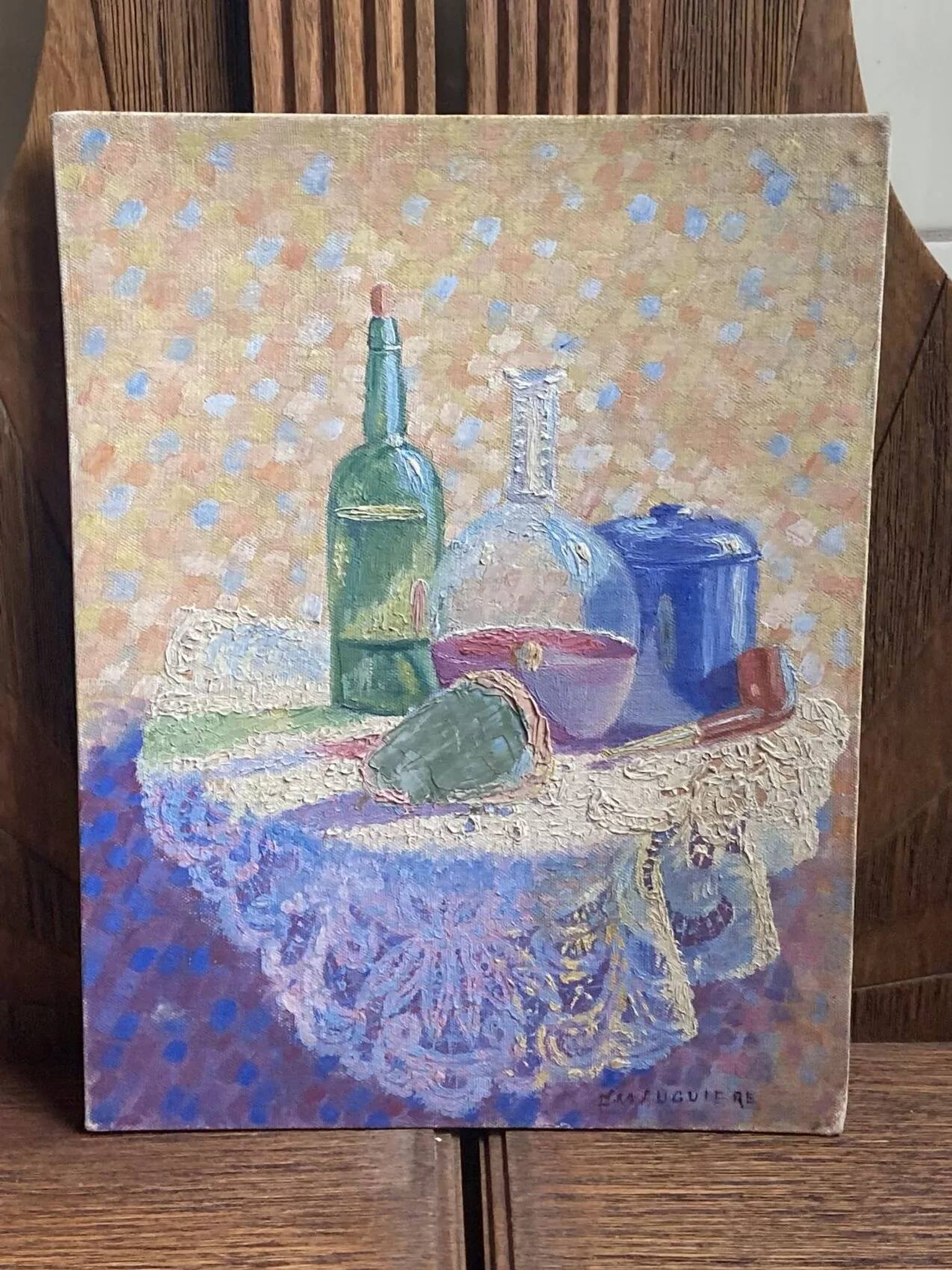 Old still life painting – small oil on mounted cardboard – 1970s/80s